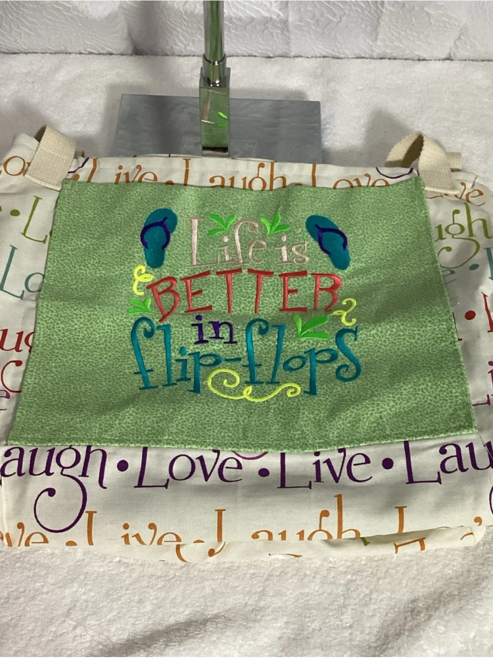 Live Laugh Love Cloth Canvas Shopper Tote “Life is Better in Flip Flops” NWOT - Picture 11 of 12